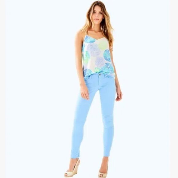 Lilly Pulitzer Worth Skinny Sateen Jean in Chambray Tint Light Blue, 0 - Picture 1 of 16